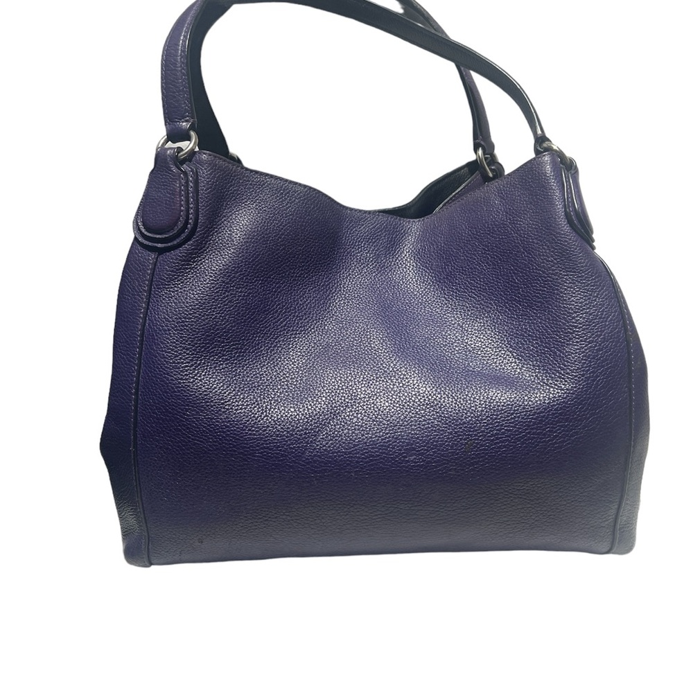 Purple leather Coach Edie shoulder bag featuring silver-tone hardware. - Picture 3 of 10